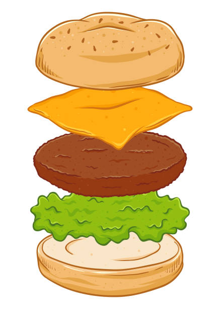 Burger Deconstruct Doodle Cheese burger deconstructed, layered, separated, vector illustration deconstruct stock illustrations