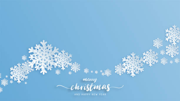 weihnachtsfeier hintergrund mit schneeflocken im papierschnitt stil. vektor-illustration-design für hintergrund, tapete, banner, broschüre, abdeckung, werbedisplay. - snowflake winter blue paper stock-grafiken, -clipart, -cartoons und -symbole