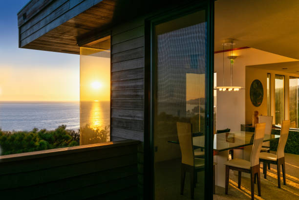 Architecture: house at sunset by ocean in California