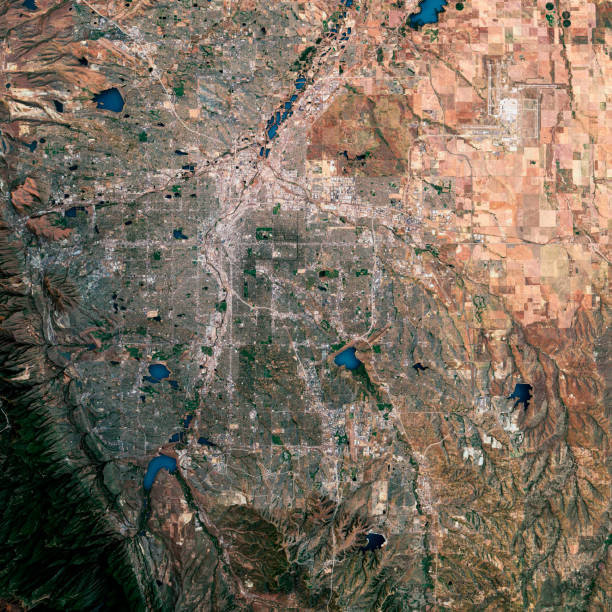 덴버 3d 렌더 위성 뷰 지형도 - topographic map 이미지 뉴스 사진 이미지