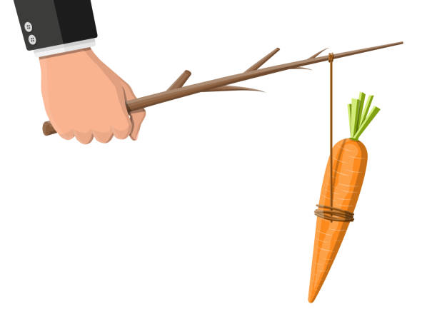 illustrations, cliparts, dessins animés et icônes de carotte sur un bâton dans la main. - stick dangling a carrot carrot motivation