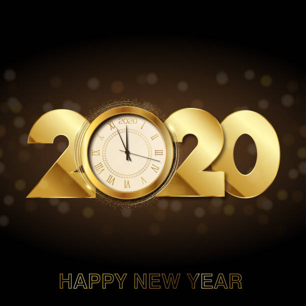 istock Happy New Year card with gold clock. 2020. Vector illustration 1172133558