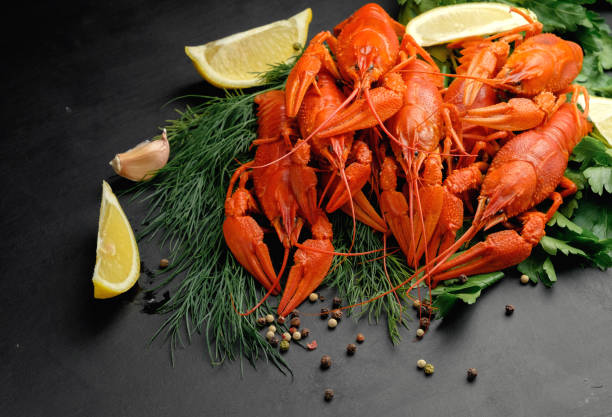 istock lobsters with lemon lime green dill garlic and dry pepper on black background top view 1172136708