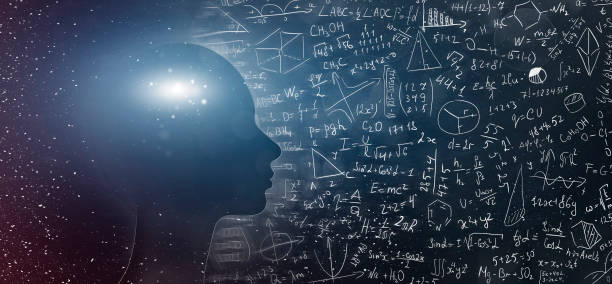 istock Silhouette of human with universe and physical, mathematical formulas 1172136897