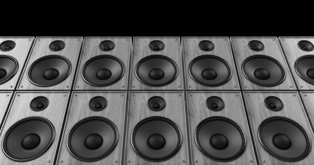 istock Vintage Guitar Speakers Playing Music On Stage. 3D Illustration Render 1172136921