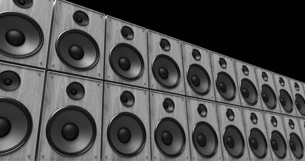 istock Vintage Cabinet Speakers Playing Music On Stage. 3D Illustration Render 1172136953