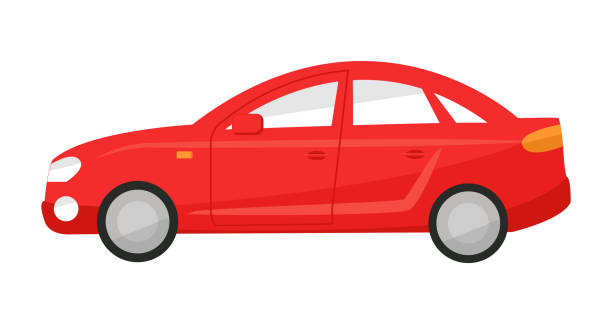 フラットなスタイルで赤いセダン車をプロファイル。分離された白い背景上の自動車側面図のベクトル図 - sedan car isolated white点のイラスト素材／クリップアート素材／マンガ素材／アイコン素材