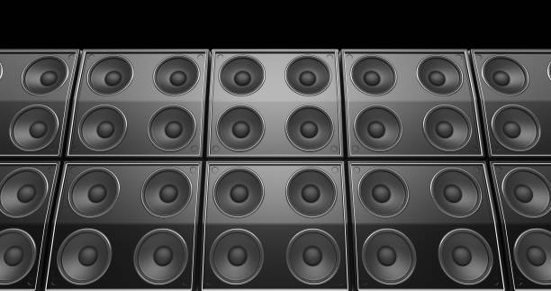istock Modern Speakers Playing Music Stacked In A Wall Pattern. 3D Illustration Render 1172137031