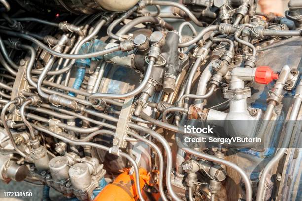 Helicopter Engine Closeup View Stock Photo - Download Image Now - Air Force, Air Vehicle, Airplane