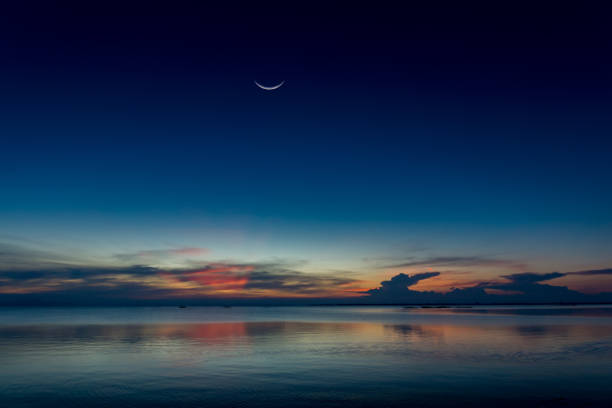 istock Twilight sky at the lake with crescent moon and star. 1172140444