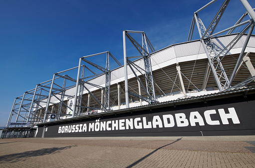 Moenchengladbach, Germany - August 30, 2019: The soccer stadium Borussia Park. It is build in 2004 and has a capacity of more than 54.000 people and it is the home stadium of german Bundesliga club Borussia Moenchengladbach.