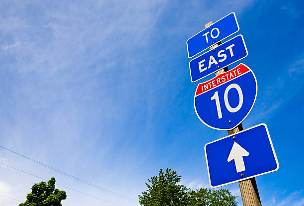 Interstate East 10 road sign stock photo