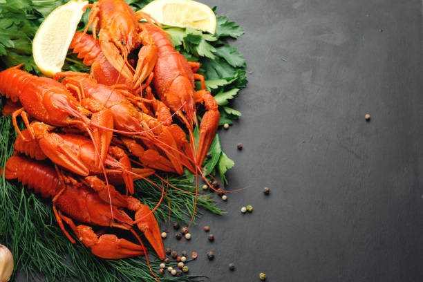 istock lobsters with lemon lime green dill garlic and dry pepper on black background top view 1172141019