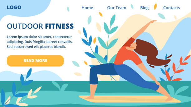 ilustrações de stock, clip art, desenhos animados e ícones de productive healthy outside sports exercises banner - athlete muscular build yoga female