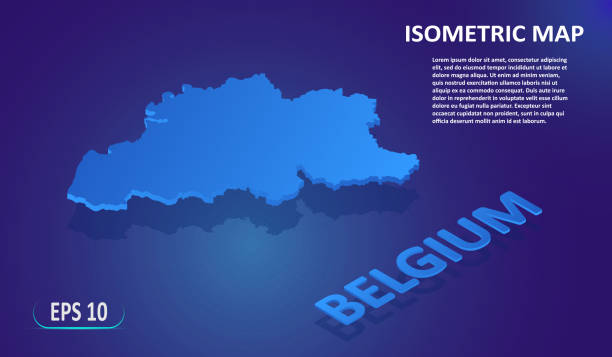 벨기에의 아이소메트릭 맵입니다. 파란색 배경에 국가의 양식에 일치시키는 평면지도. 텍스트 또는 설명을위한 장소와 현대 아이소메트릭 3d 위치지도. 인포그래픽을 위한 3d 개념. eps 10 - belgium map flag three dimensional shape stock illustrations
