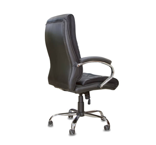 istock Back view of office chair from black leather. Isolated 1172144754
