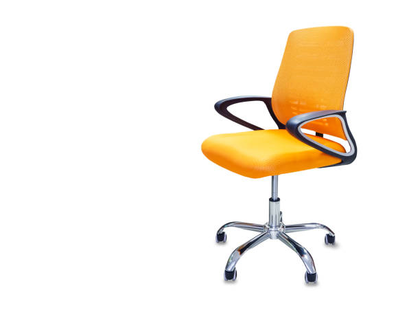 istock The office chair from orange cloth. Isolated over white 1172144783