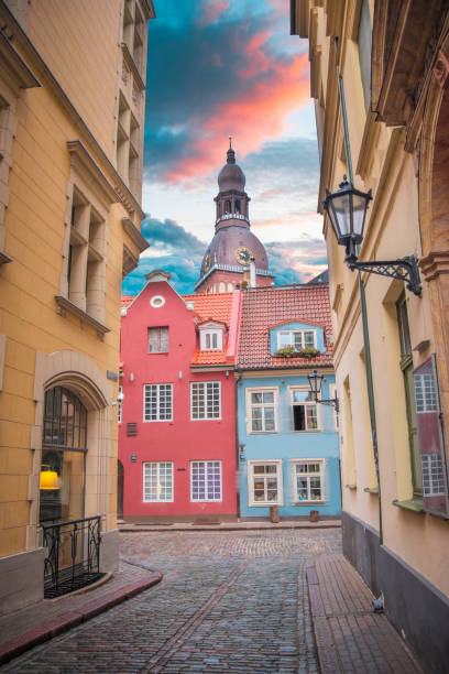 istock old houses on Riga street. Latvia 1172145142
