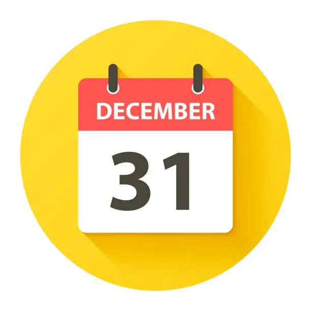 Vector illustration of December 31 - Round Daily Calendar Icon in flat design style