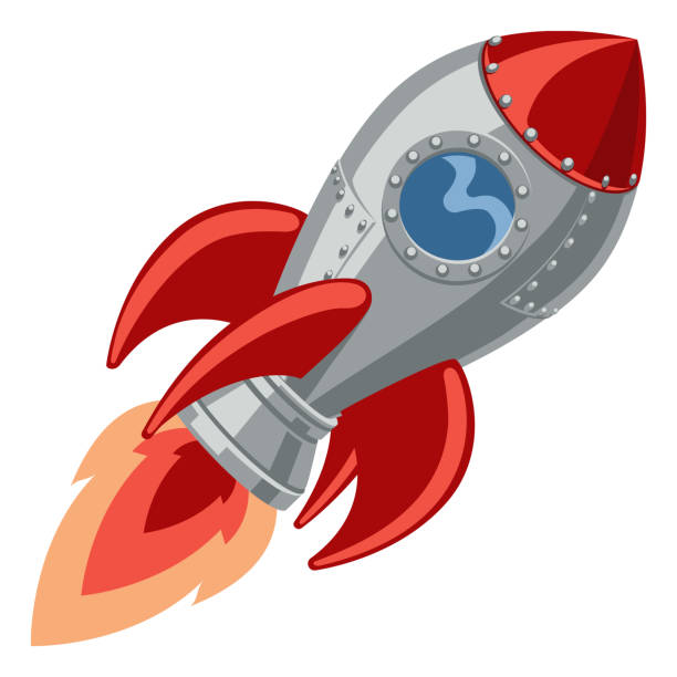 Cartoon Rocket Space Ship A cartoon rocket space ship with booster shooting out flame flame clipart stock illustrations