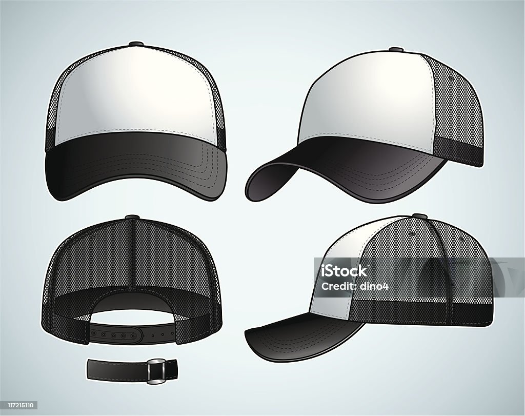 Keep On Truckin' Very neatly built trucker cap w/ interchangeable plastic snap and tuck backstraps. Cap - Hat stock vector