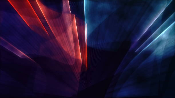 レーザーネオン赤と青の光線のフラッシュと輝き - photographic effects smoke technology abstract ストックフォトと画像