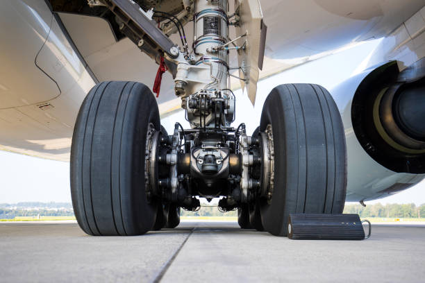 Aircraft landing gear stock photo