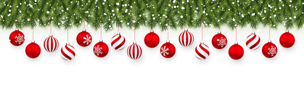 축제 크리스마스 또는 새해 화환입니다. 크리스마스 트리 가지입니다. 휴일의 배경입니다. 벡터 일러스트레이션 - christmas red decoration christmas ornament stock illustrations
