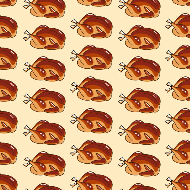 Seamless roasted turkey or chicken illustration pattern Seamless roasted turkey or chicken illustration pattern cranberry sauce stock illustrations