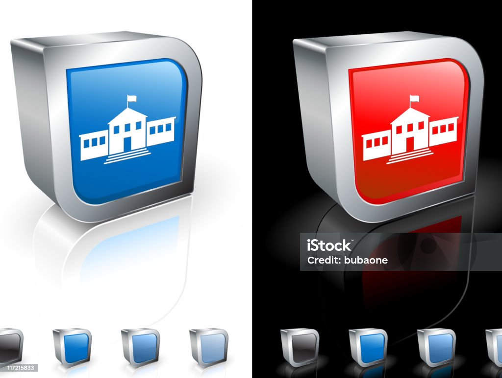 Zwei, quadratische blaue und rote Symbol mit einer Mittelschule Bild. - Lizenzfrei Außenaufnahme von Gebäuden Vektorgrafik