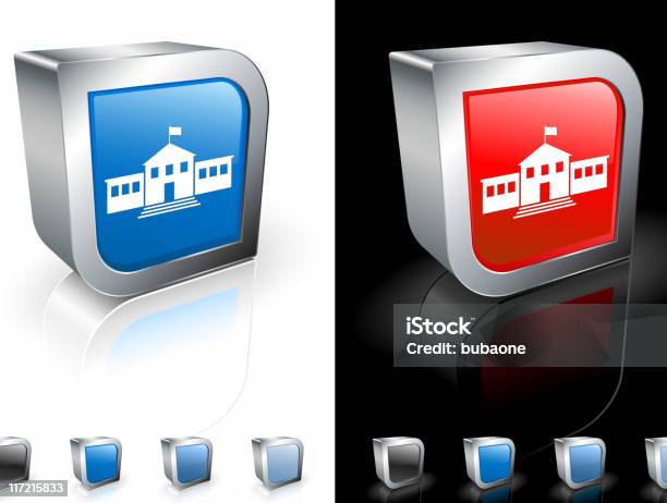 Zwei Quadratische Blaue Und Rote Symbol Mit Einer Mittelschule Bild Stock Vektor Art und mehr Bilder von Außenaufnahme von Gebäuden