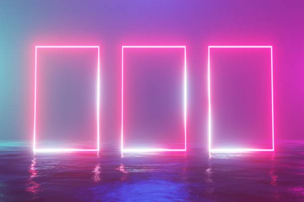 istock Glowing neon red three rectangle, portal, gate. Fantastic scene. 3d rendering 1172163619