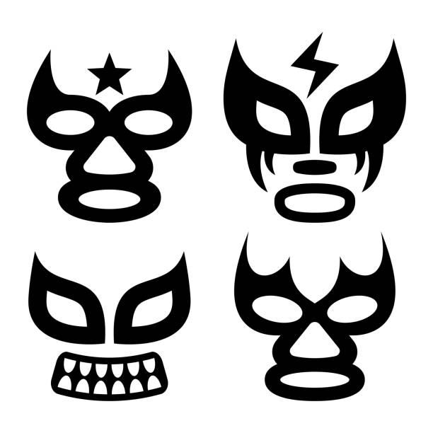 ilustrações de stock, clip art, desenhos animados e ícones de lucha libre faces vector design, luchador or luchadora graphics - mexican wrestling traditinonal male and female black mask set - wrestling mask