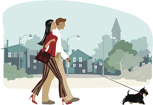 Vector illustration of Couple walking scottie dog