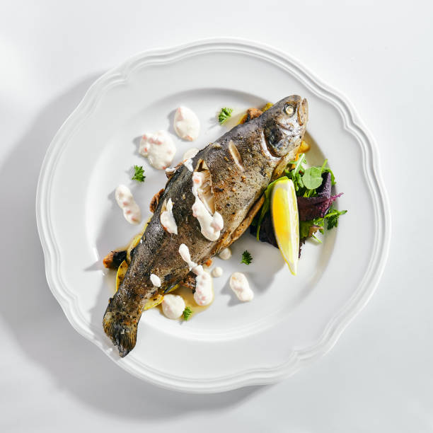istock Rainbow Trout on a Vegetable Pillow with Creamy Caviar Sauce 1172169519
