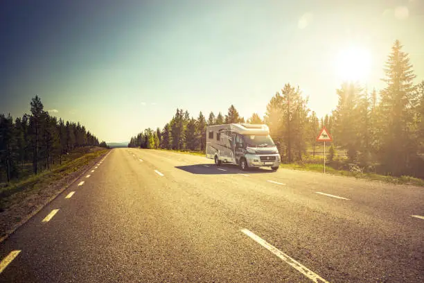 Photo of Motorhome on a road in Lapland, Sweden