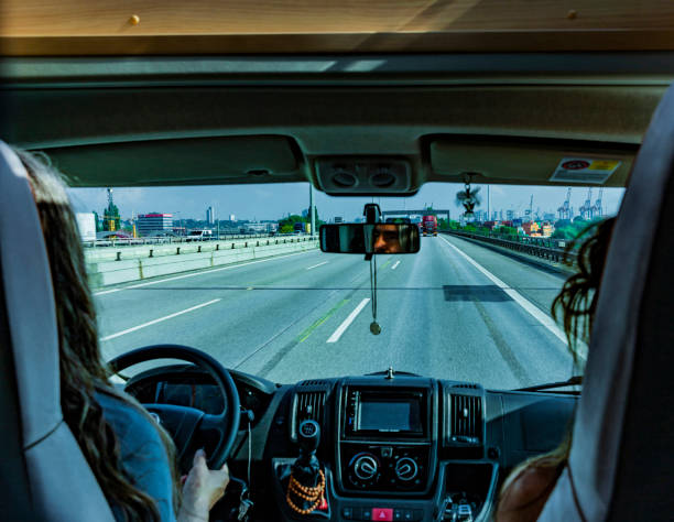 With the motorhome on the way on the highway