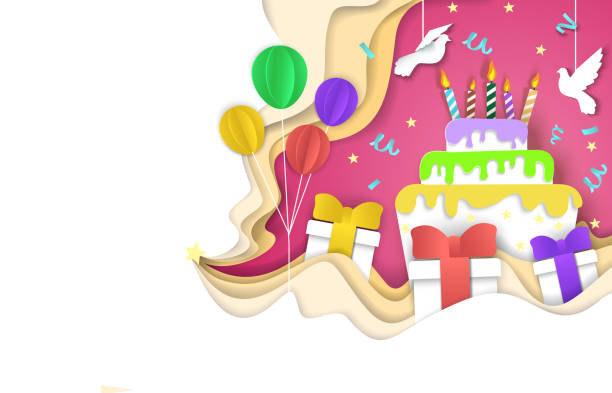 alles gute zum geburtstag hintergrund, vektor papier geschnitten illustration - cupcake birthday birthday cake first place stock-grafiken, -clipart, -cartoons und -symbole