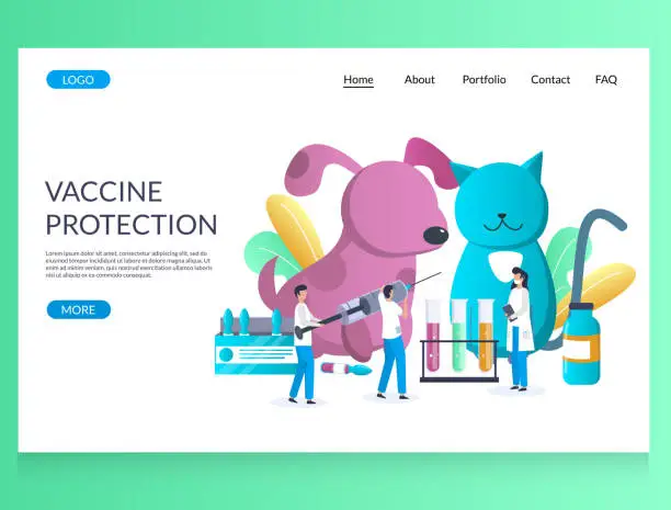 Vector illustration of Vaccine protection vector website landing page design template