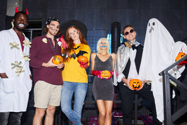 istock Group of Friends Posing on Halloween 1172176517