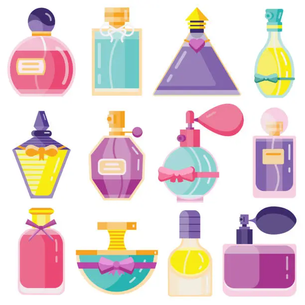 Vector illustration of Perfume Toilet Water Bottles in Flat Design