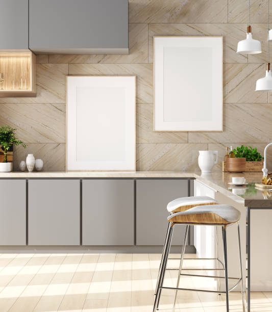 istock Mock up poster in cozy kitchen interior, Scandinavian style 1172181532