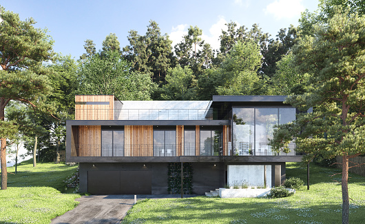 Modern new house. 3D generated image.