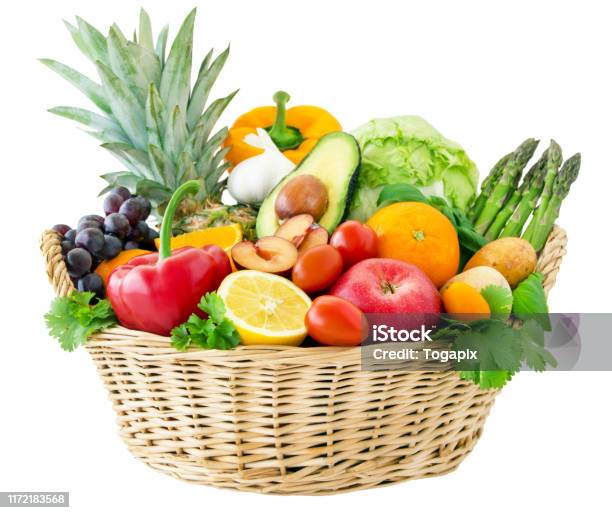 Fruits And Vegetables Stock Photo - Download Image Now - Fruit, Vegetable, Basket