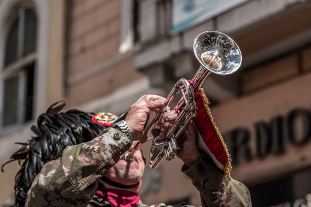 Vintage trombones playing in a big band.