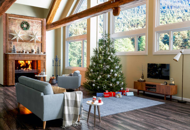 istock Christmas Tree with Presents and Fireplace 1172185945