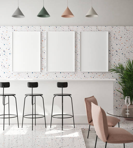 istock mock up poster frame in modern interior background, cafe, restaurant, 3D render 1172196723