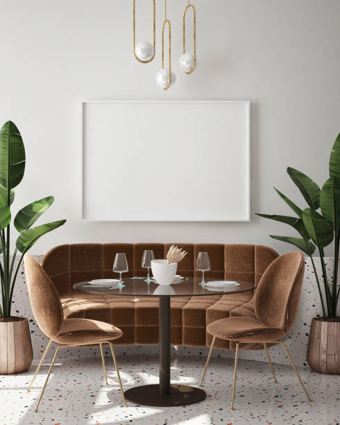 istock mock up poster frame in modern interior background, cafe, restaurant, 3D render 1172196728