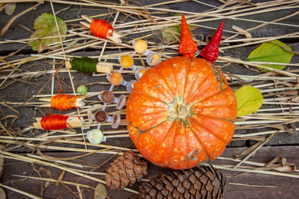 istock autumn colors - pumpkin, threads, paints, the pencils, 1172199458