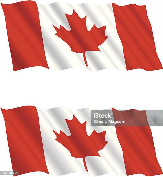 Bandiera Del Canada Volano Nel Vento 2 - Immagini vettoriali stock e altre immagini di Bandiera del Canada - Bandiera del Canada, Vettoriale, Curvo